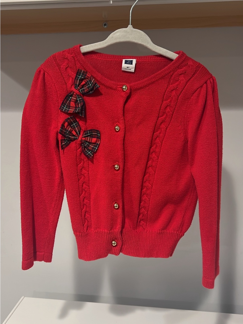 Girls Janie and Jack 2T Tartan Red Bow Accent Cardigan Sweater - Classic Knit